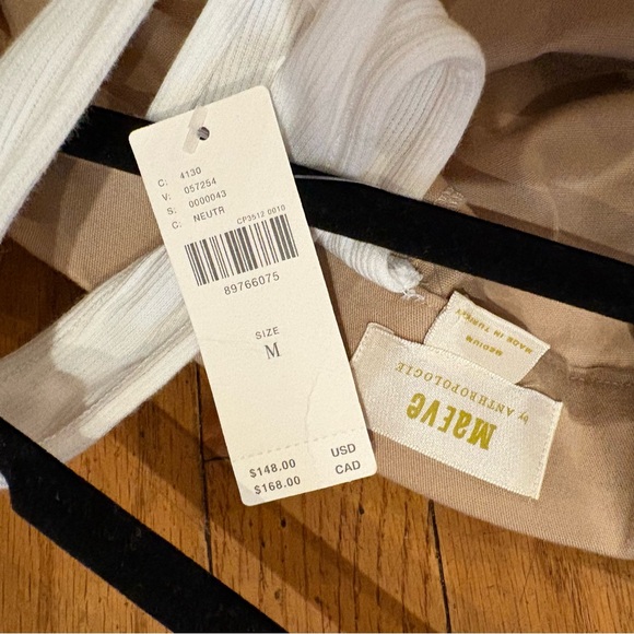 by Anthropologie Maeve Sleeveless Twofer Mini Dress Khaki White Tank New NWT - Picture 12 of 13